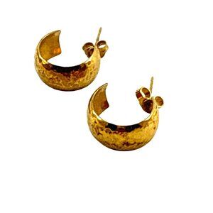 Vermeil Hammered Hoop Earrings Gold Plated Sterling Silver Designer